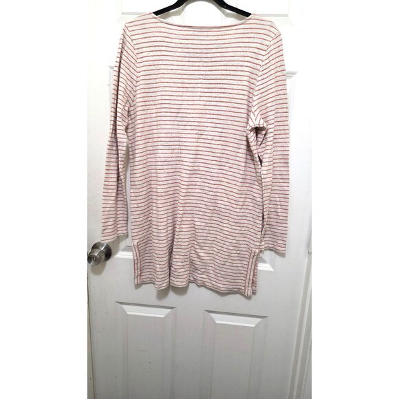 J. Jill Womens Striped Long-Sleeve Boat Neck Tunic Top Cotton Size L Orange/Whit - Picture 3 of 6